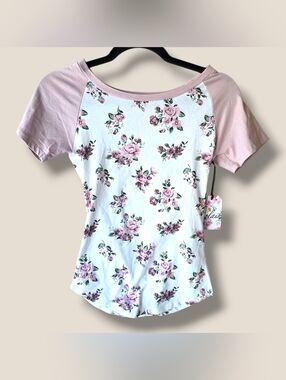 Splash Pink Floral Raglan Short Sleeve Tee